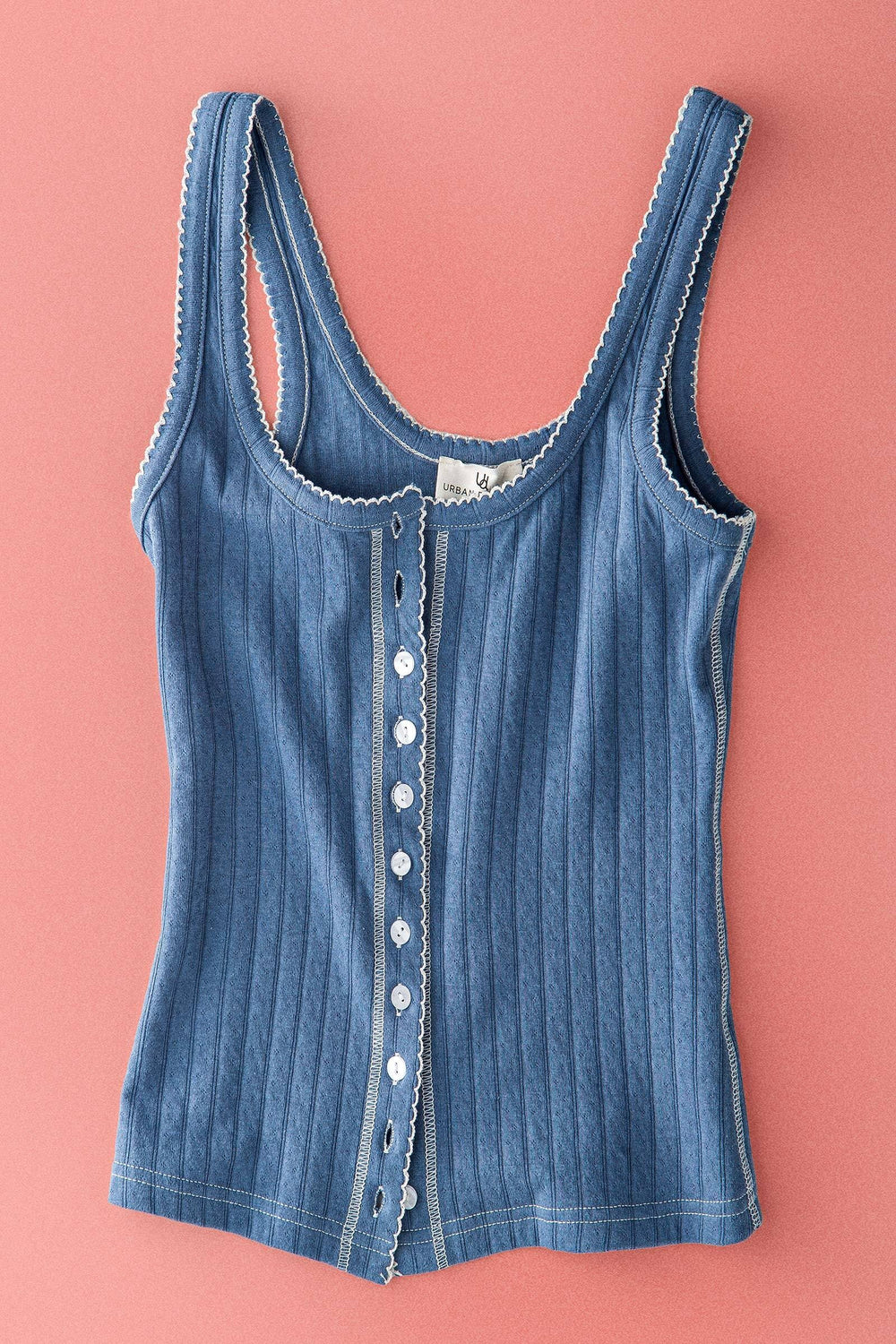 button front ribbed knit tank top - midnight blue