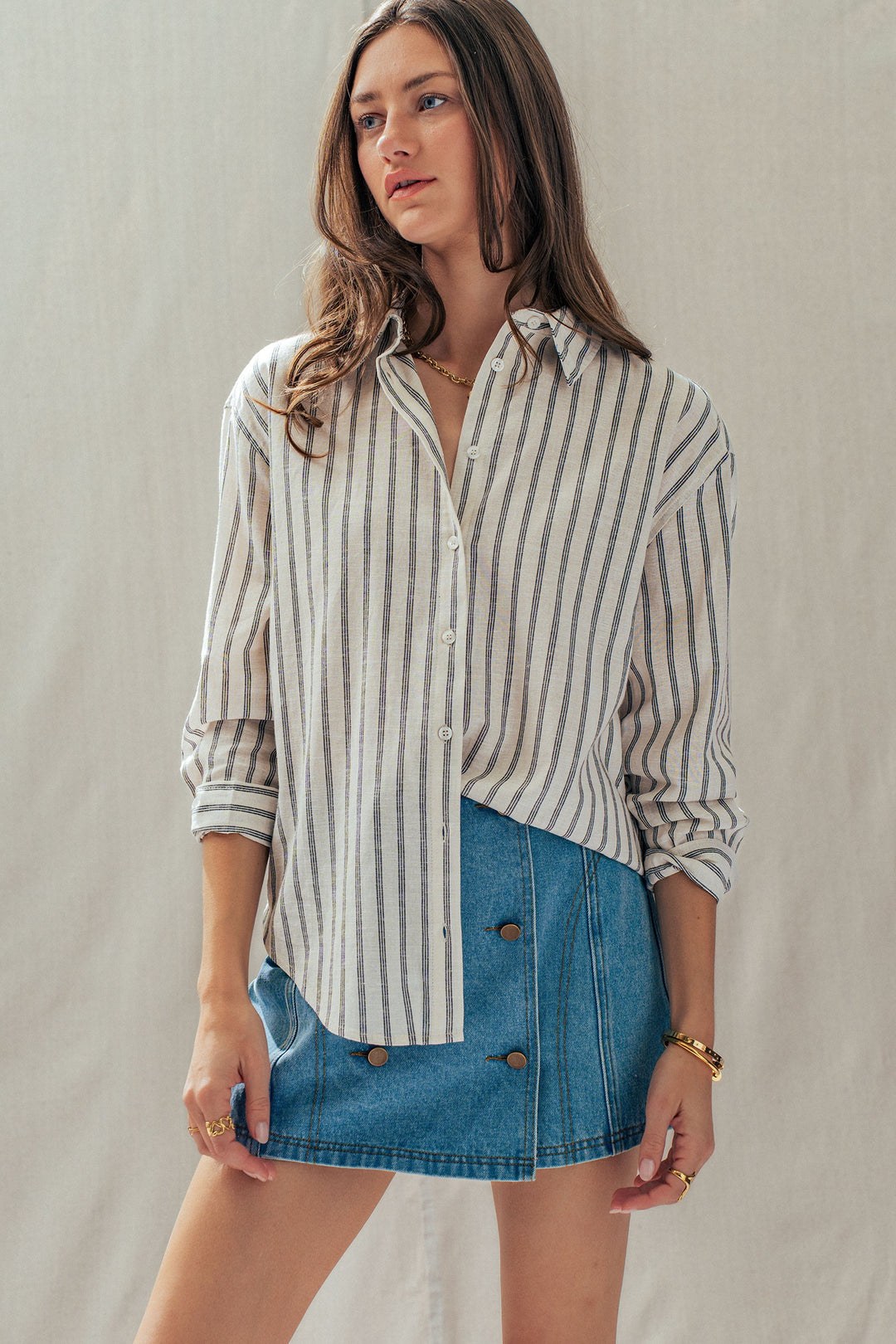 linen stripe button up shirt - natural (additional view)