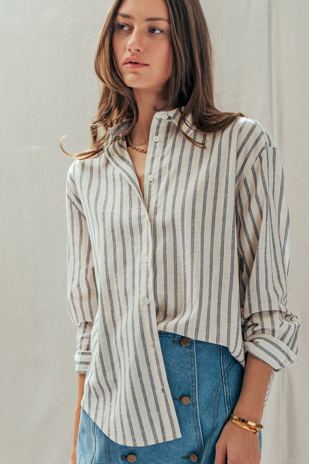 linen stripe button up shirt - natural (additional view)