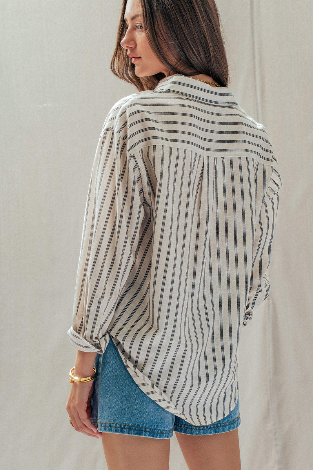 linen stripe button up shirt - natural (additional view)
