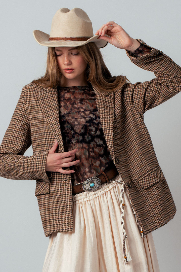 houndstooth single breasted blazer - brown (additional view)