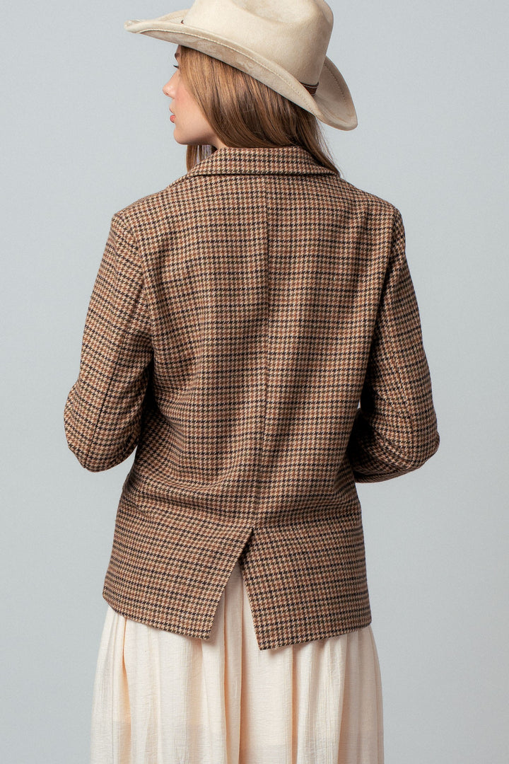 houndstooth single breasted blazer - brown (additional view)