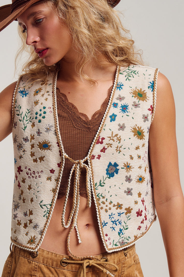 folklore tapestry vest - beige multi