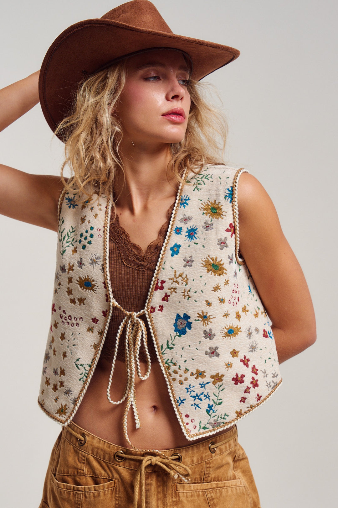 folklore tapestry vest - beige multi (additional view)