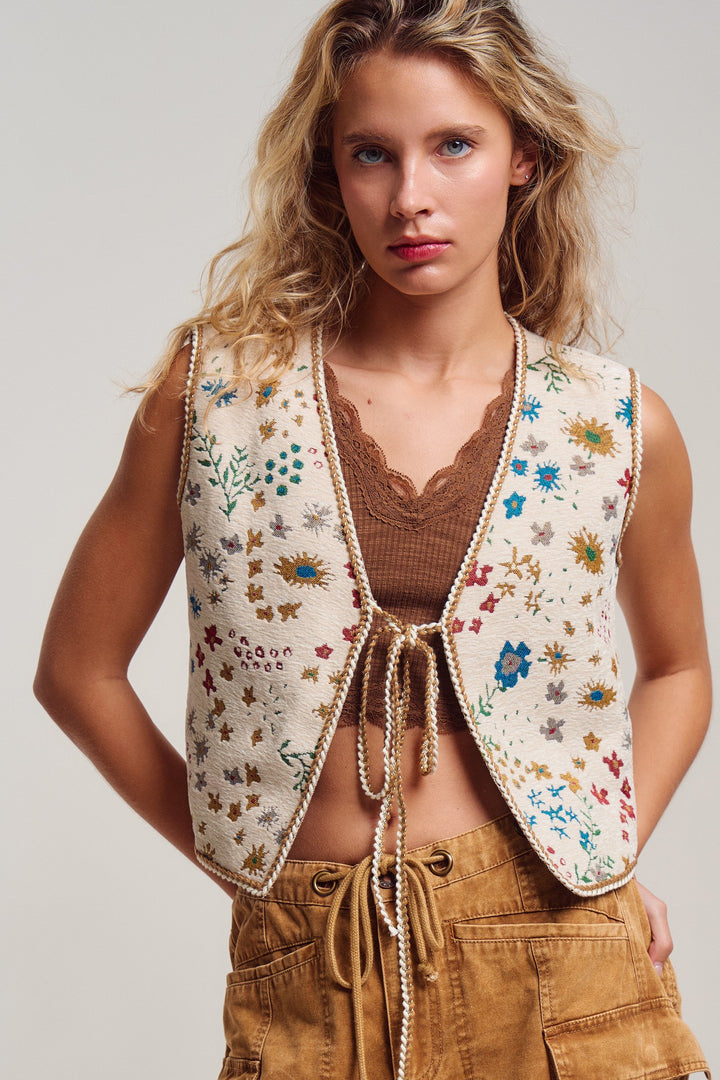 folklore tapestry vest - beige multi (additional view)