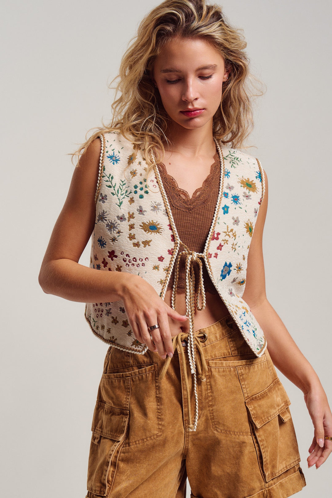 folklore tapestry vest - beige multi (additional view)