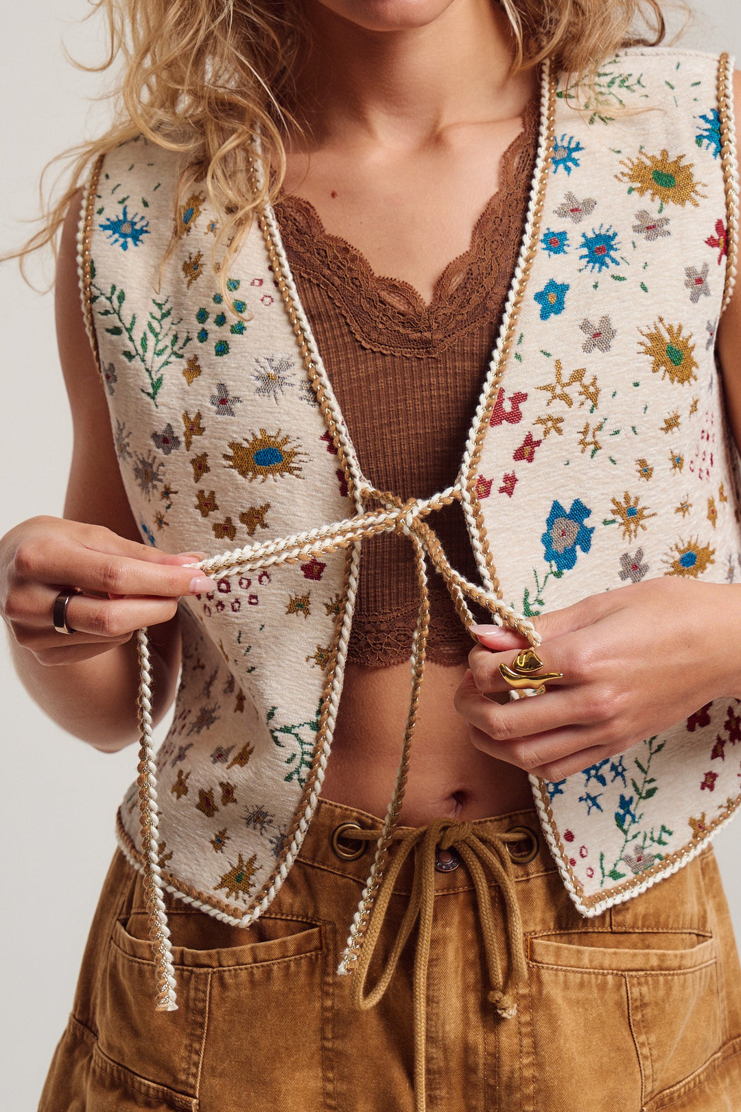 folklore tapestry vest - beige multi (additional view)