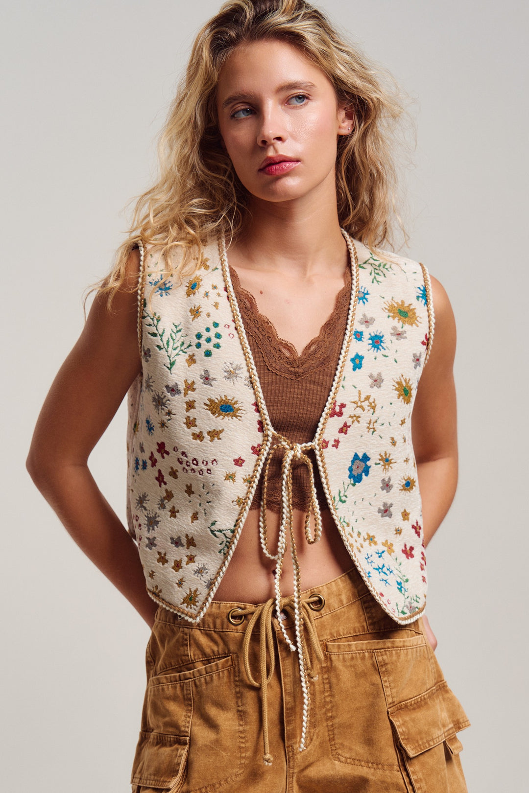 folklore tapestry vest - beige multi (additional view)