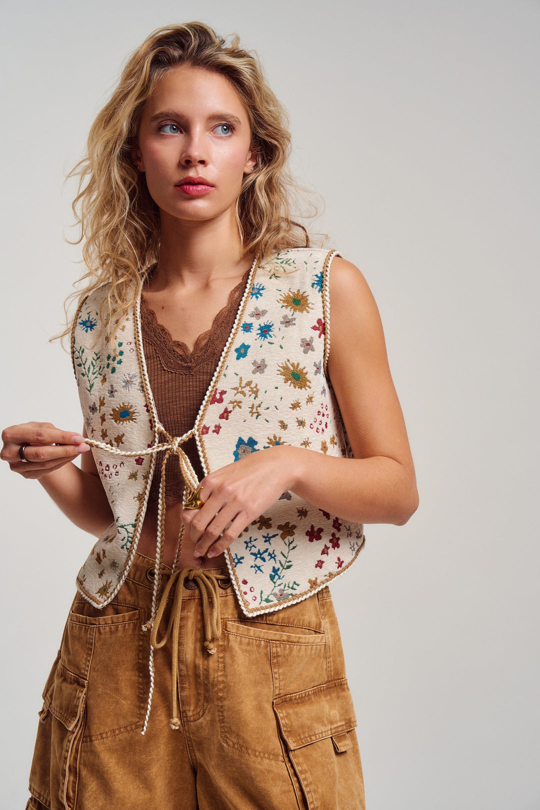 folklore tapestry vest - beige multi (additional view)