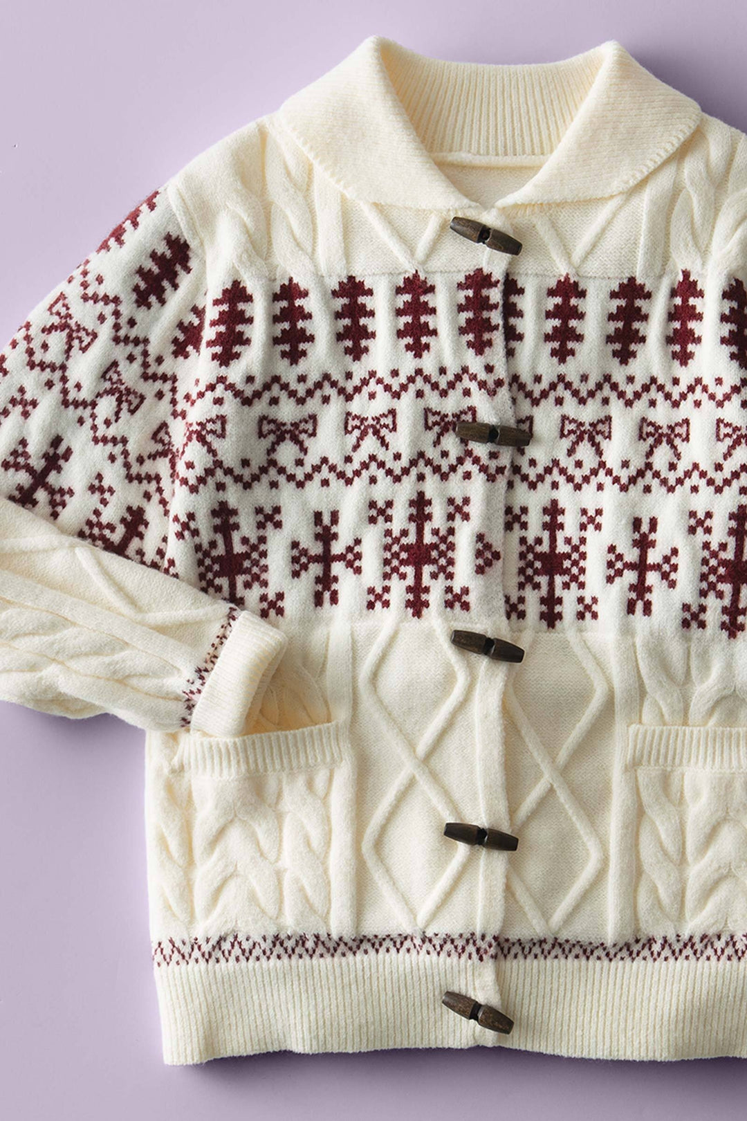 fair isle toggle knit cardigan - cream