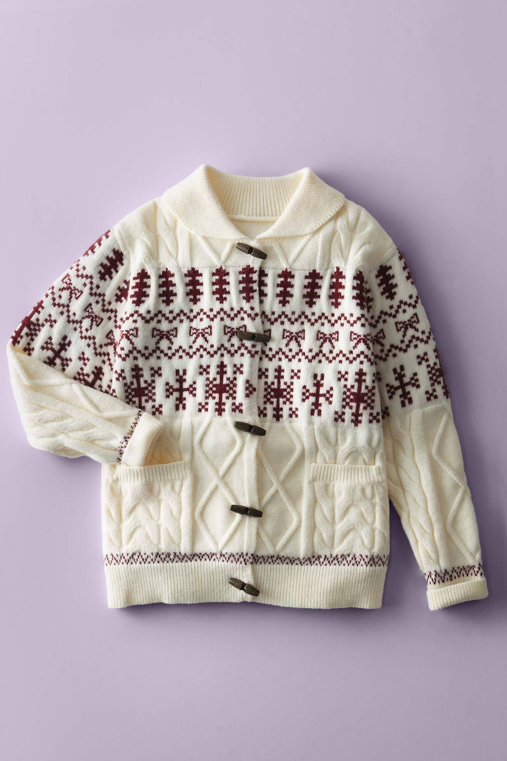 fair isle toggle knit cardigan - cream (additional view)