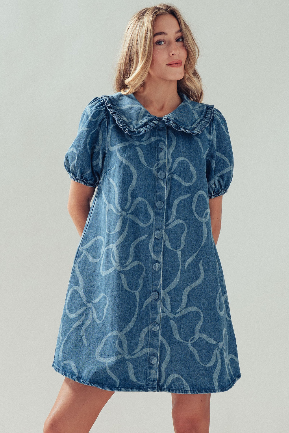 pattern denim mini dress - demim (additional view)