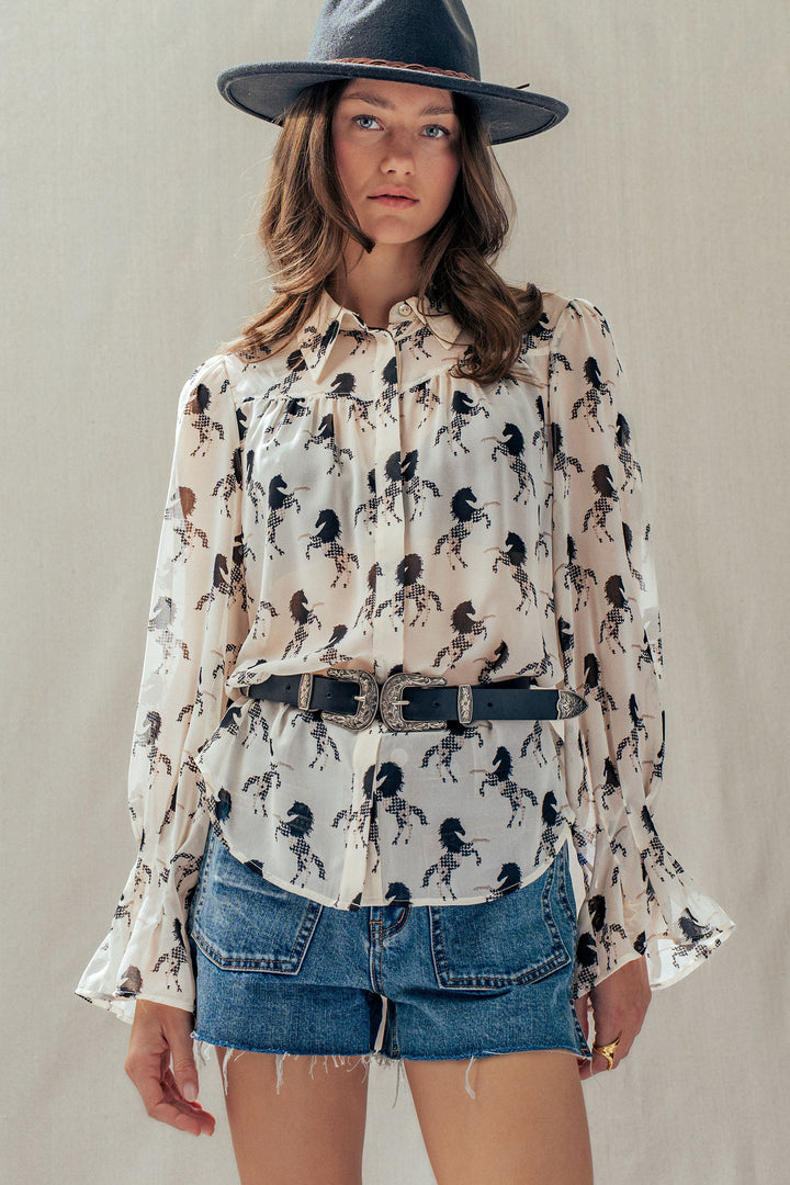midnight stallion blouse - ivory black