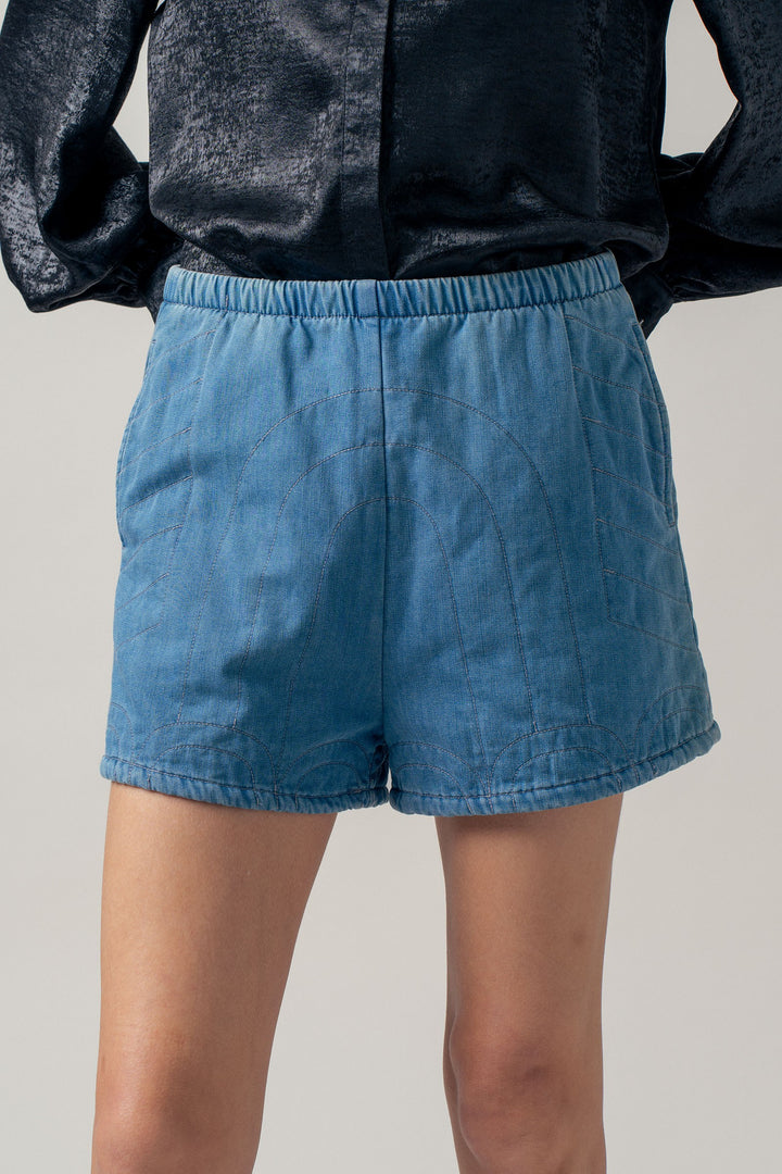 1 quilted style high waisted denim shorts - blue (additional view)