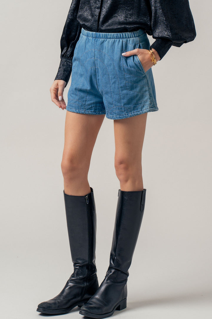 1 quilted style high waisted denim shorts - blue (additional view)