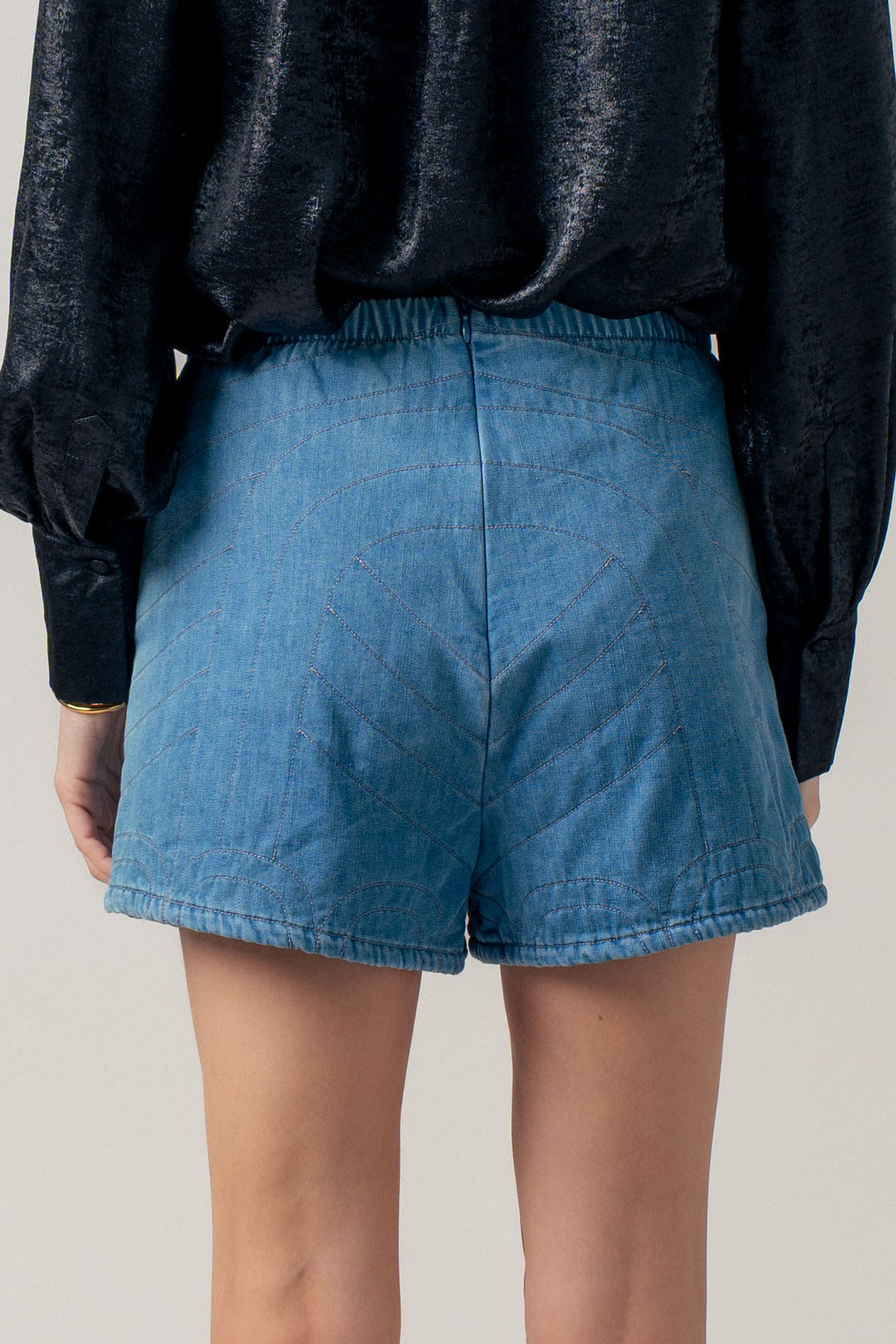 1 quilted style high waisted denim shorts - blue (additional view)