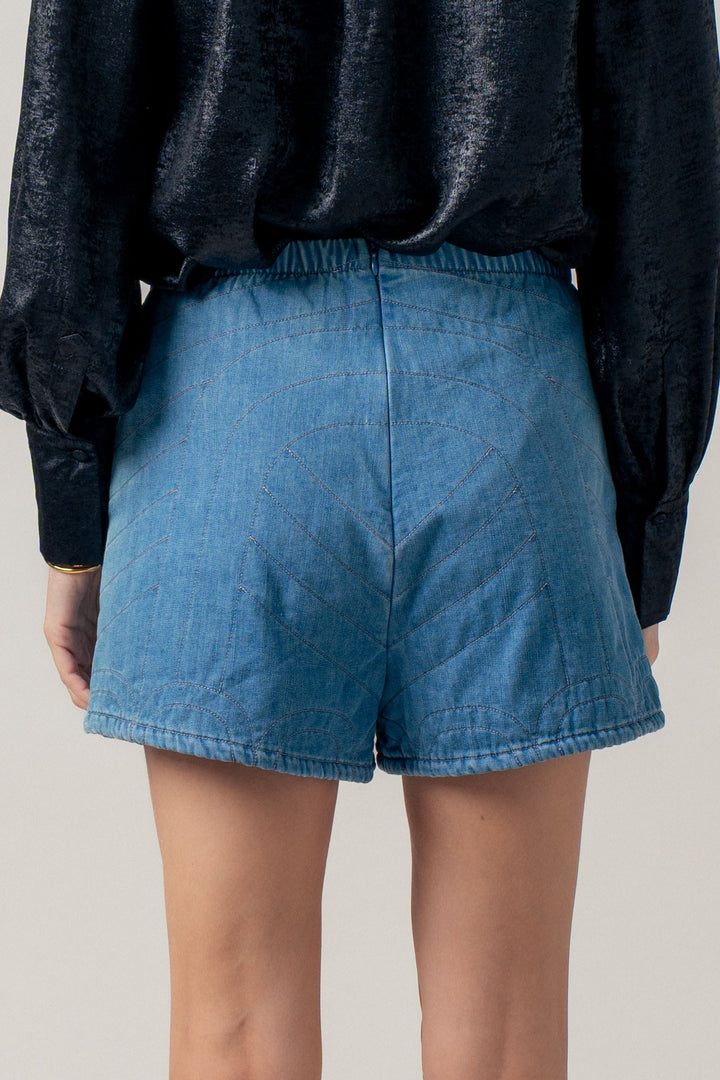 1 quilted style high waisted denim shorts - blue (additional view)