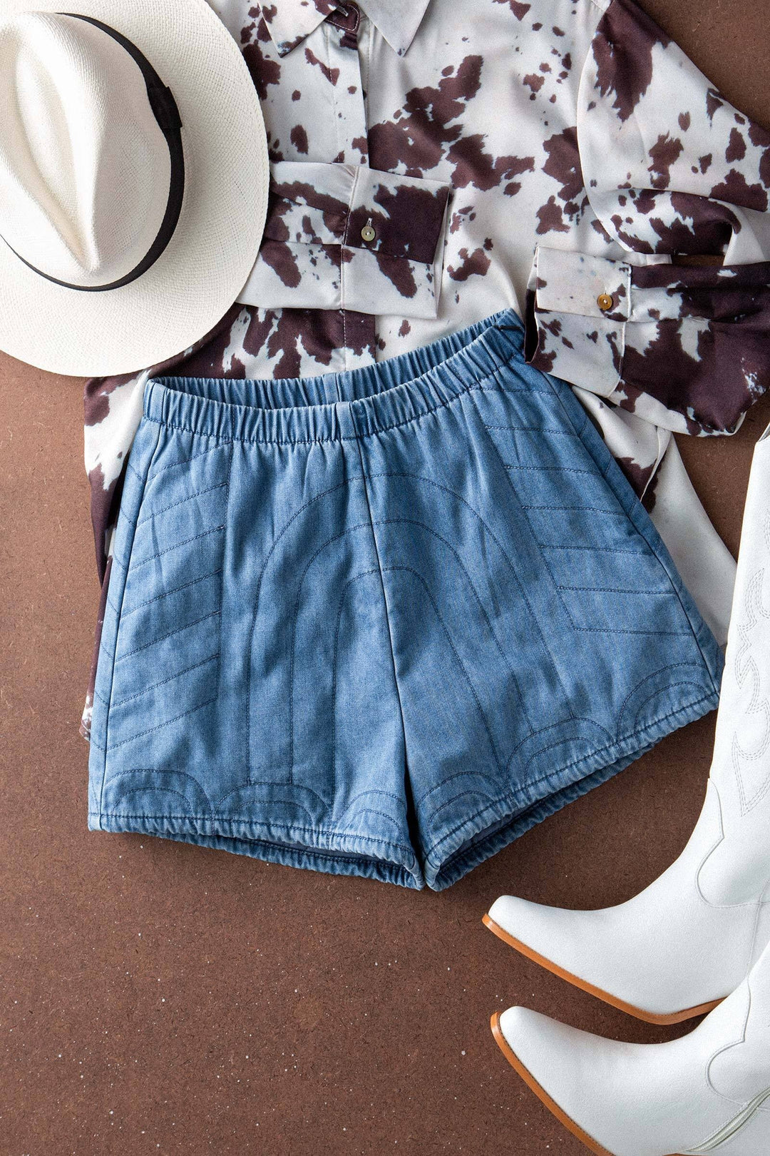 1 quilted style high waisted denim shorts - blue (additional view)