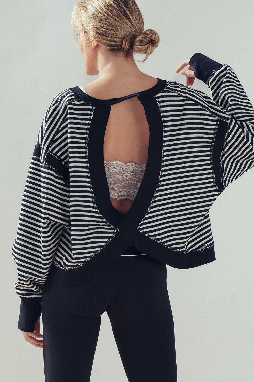 reversible back cross detail pullover - ivory black (additional view)