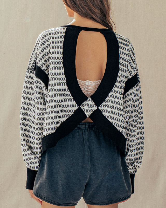 reversible back cross detail pullover - ivory black