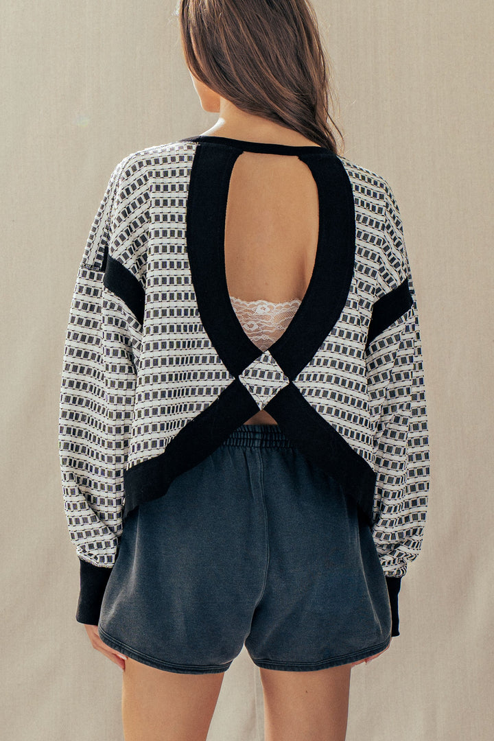 reversible back cross detail pullover - ivory black
