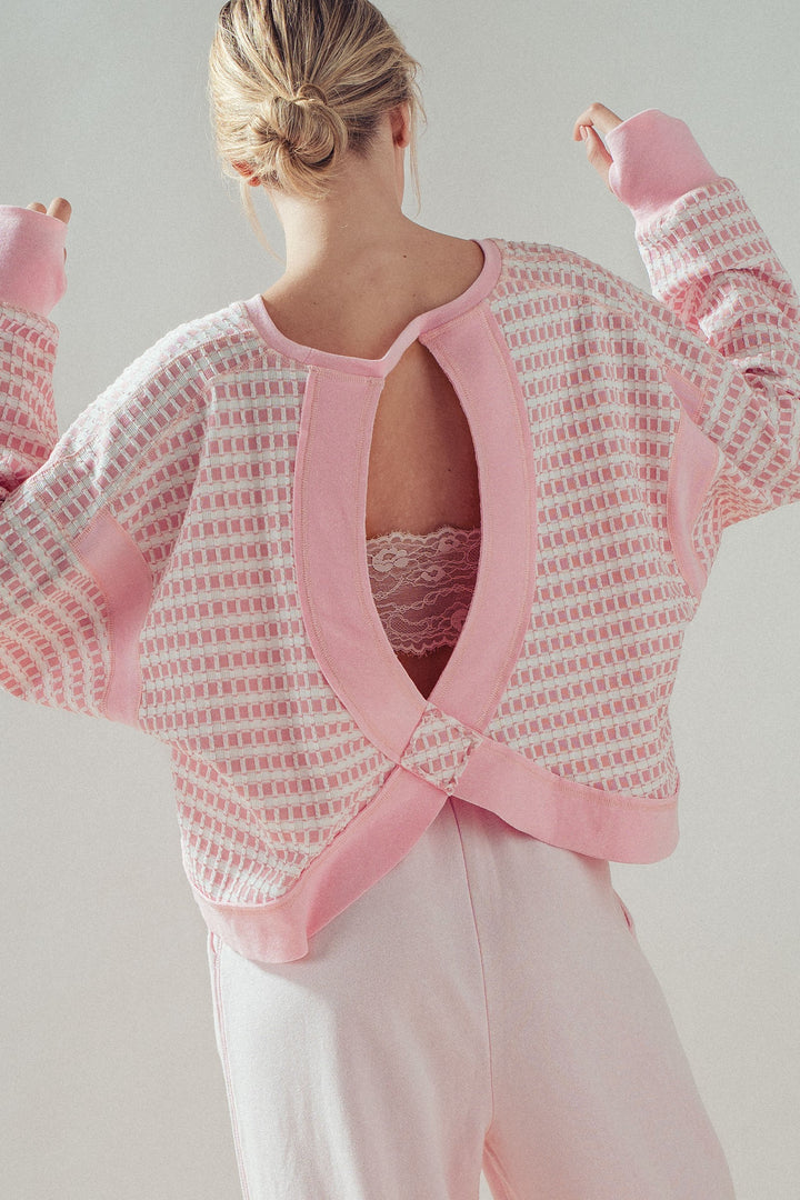 reversible back cross detail pullover - ivory pink