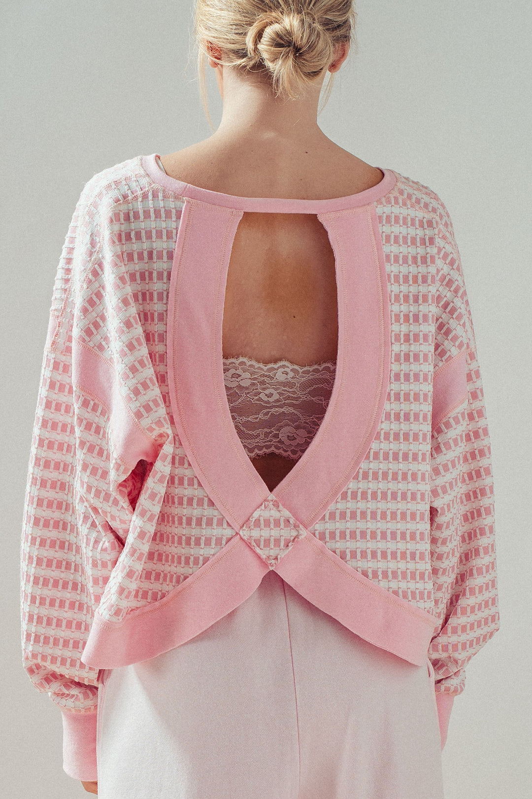 reversible back cross detail pullover - ivory pink (additional view)