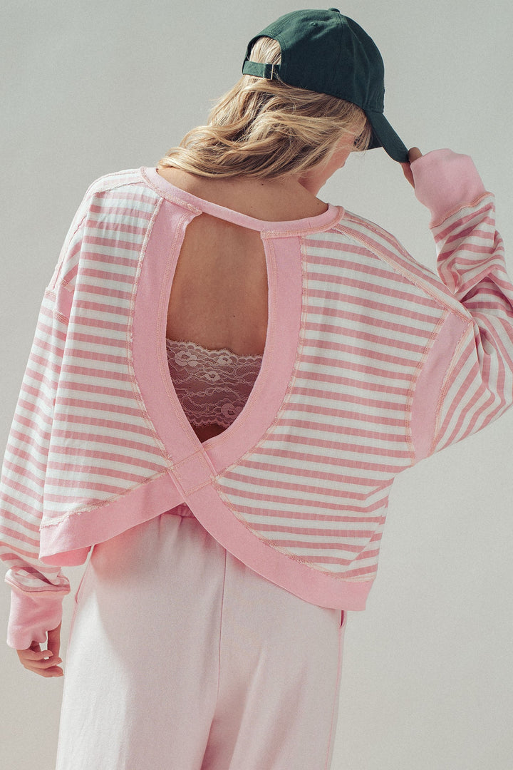 reversible back cross detail pullover - ivory pink (additional view)