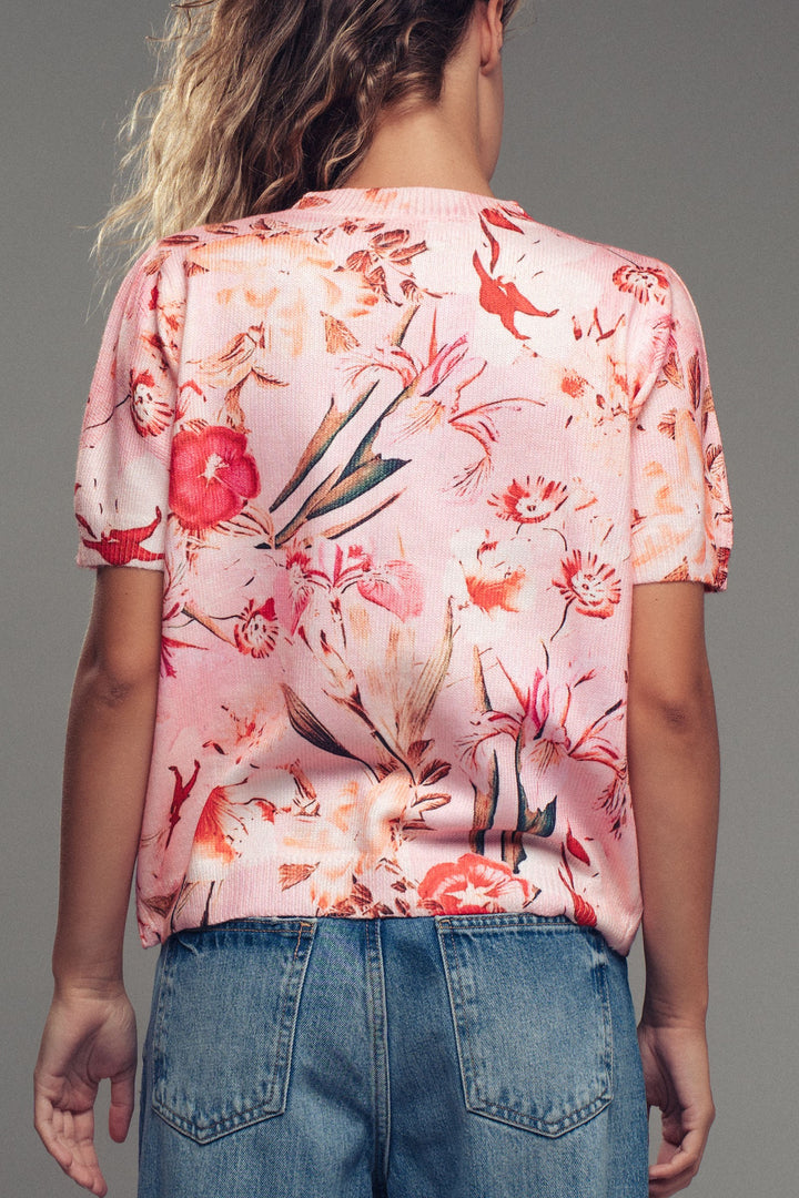 Floral Sublimation Button-Front Knit Top