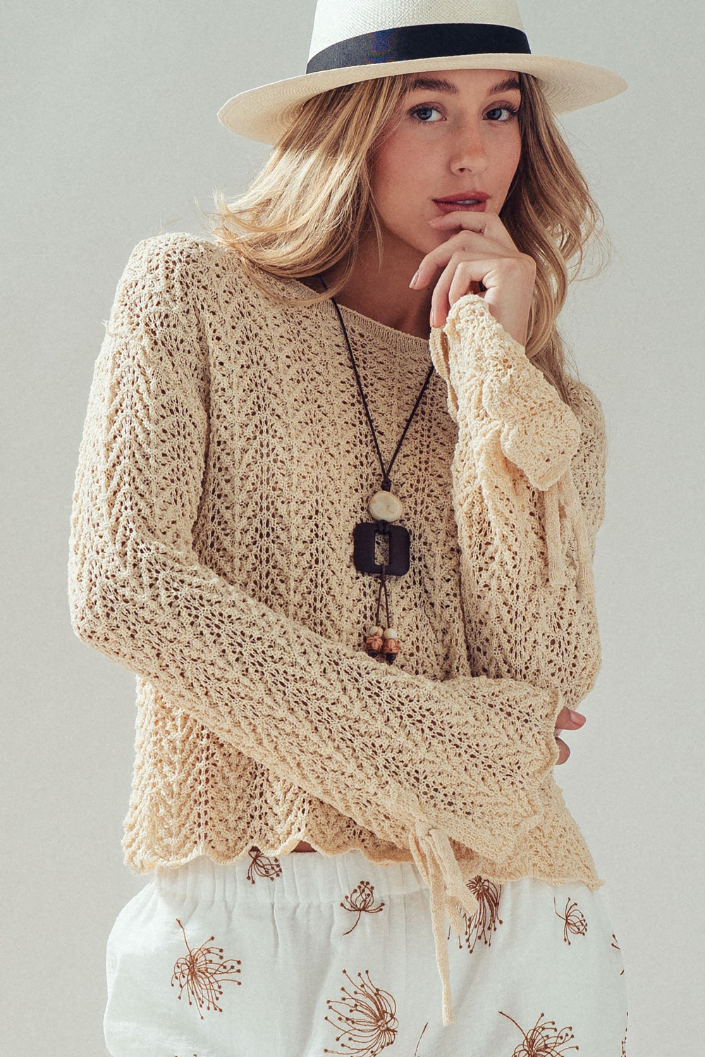 cuff crochet knit top - natural (additional view)