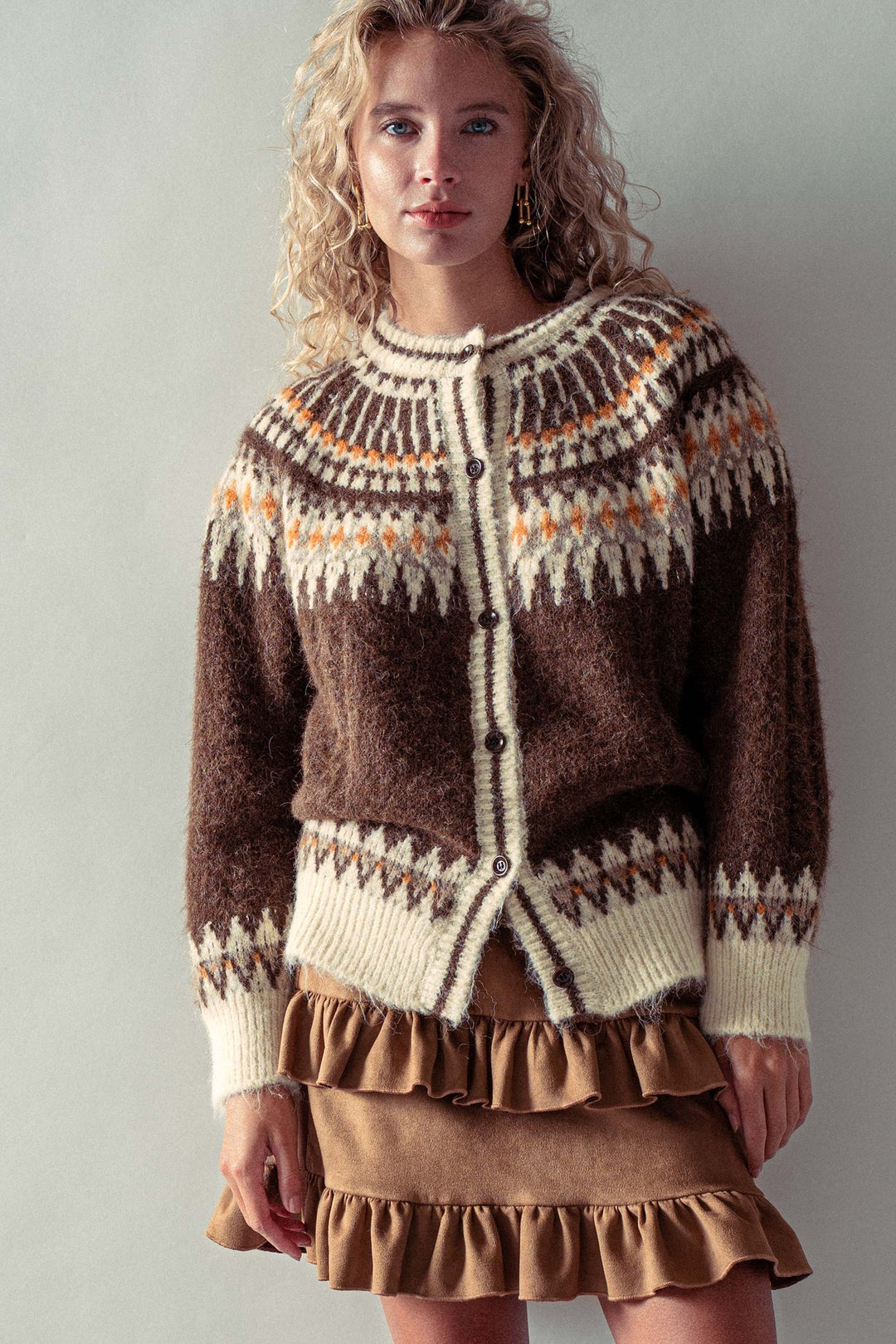 fair isle cardigan - brown multi