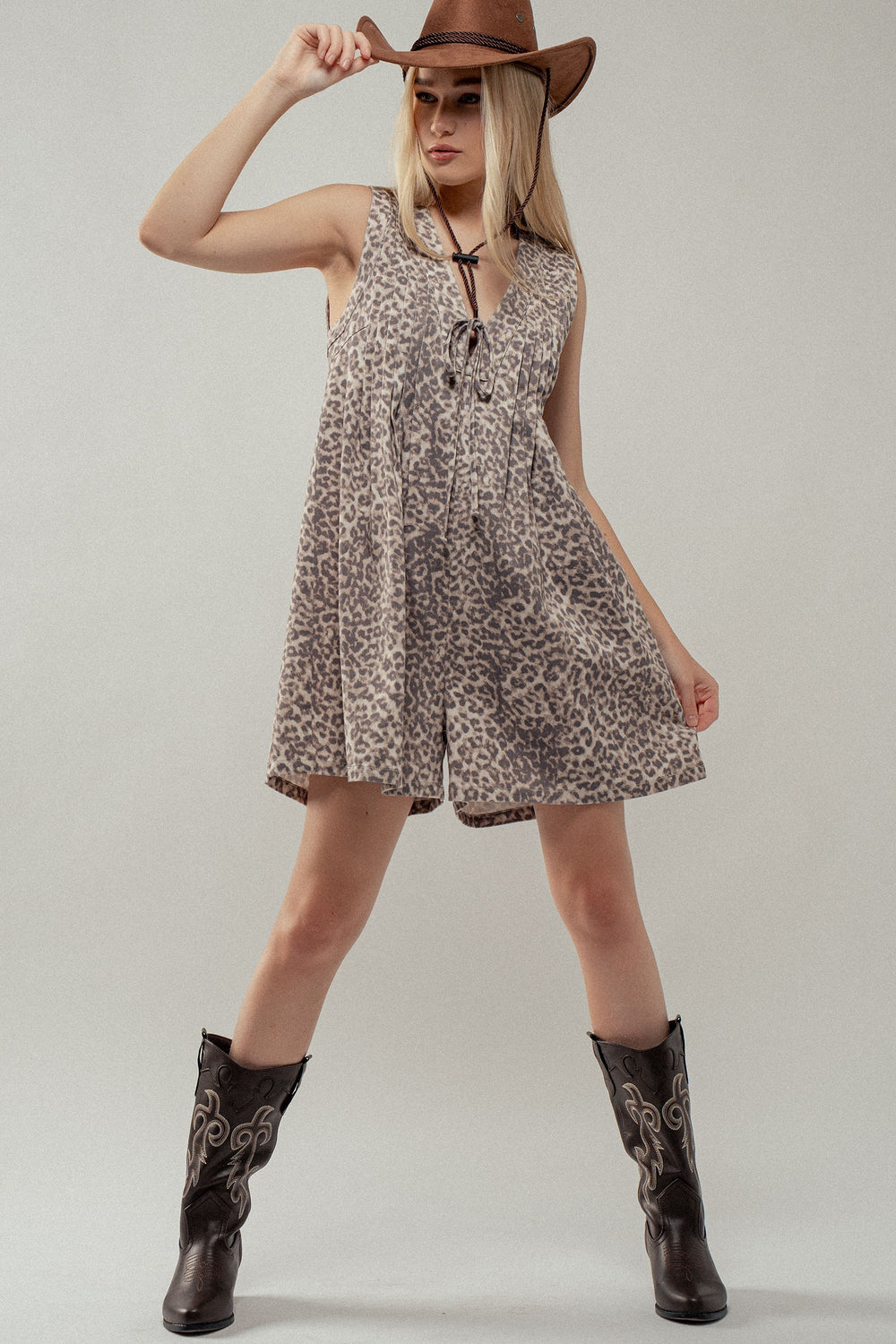 pleated leopard babydoll romper - leopard (additional view)
