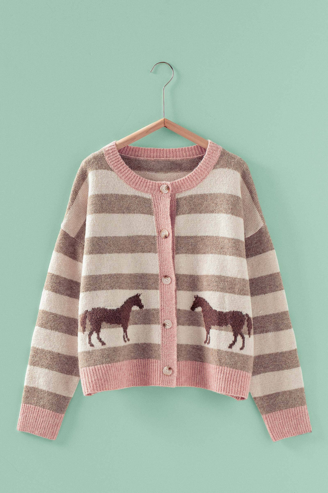 striped horse cardigan - pink