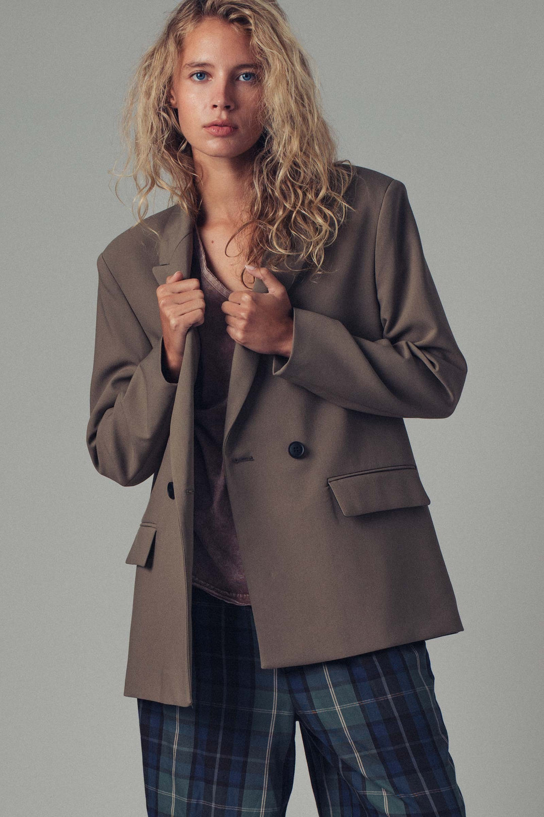 oversized double breasted blazer - olive