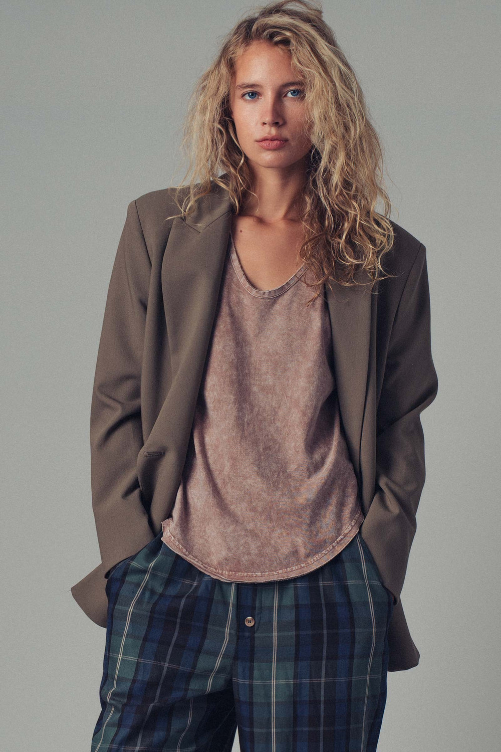 oversized double breasted blazer - olive (additional view)