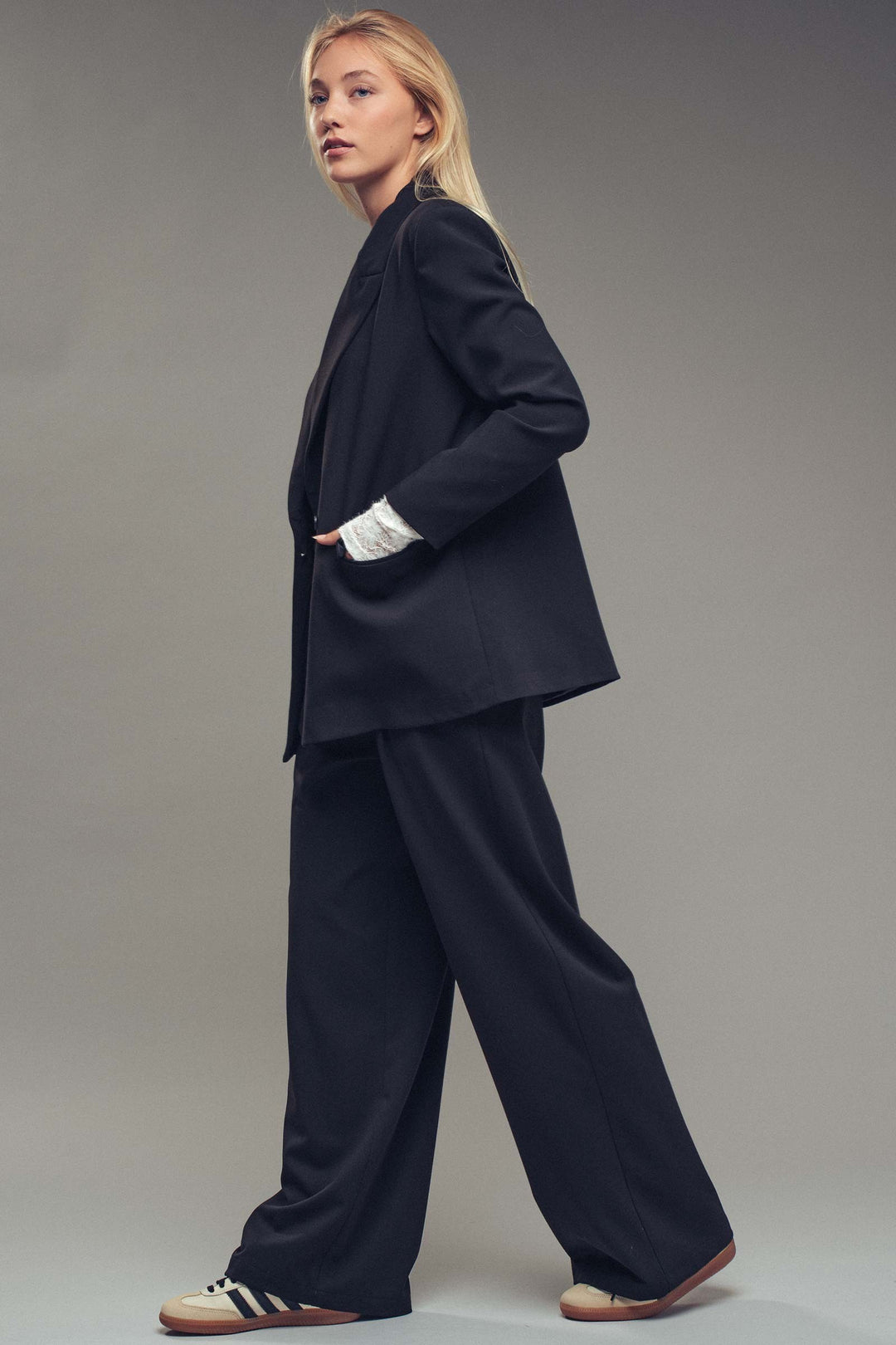 oversized double breasted blazer - black (additional view)