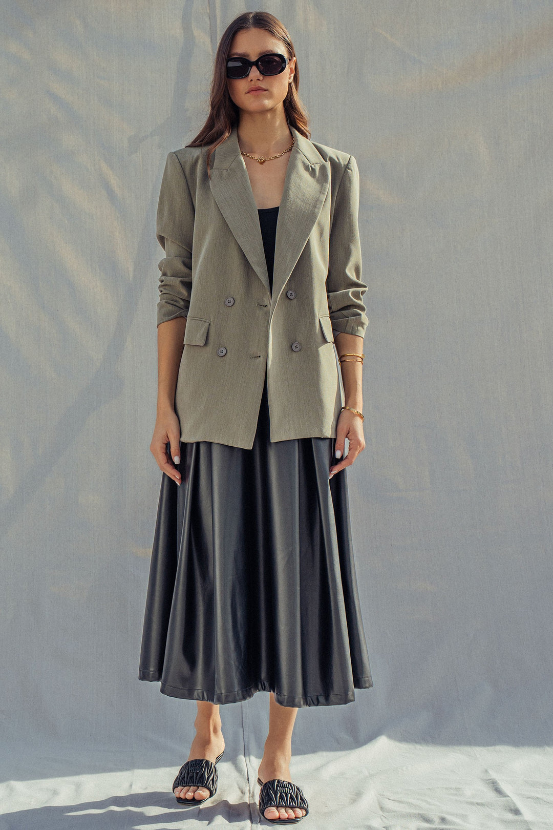 oversized double breasted blazer - olive