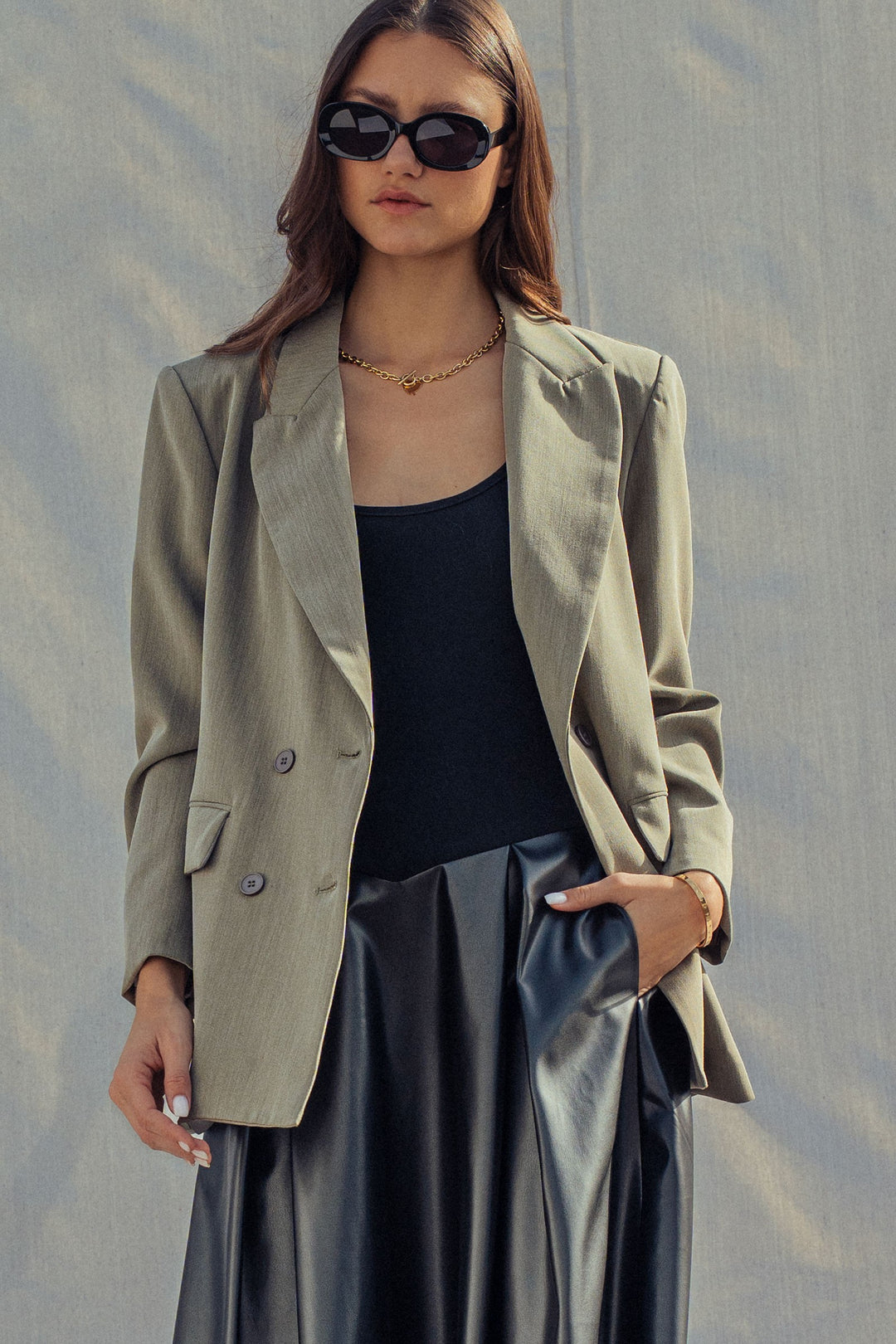oversized double breasted blazer - olive (additional view)