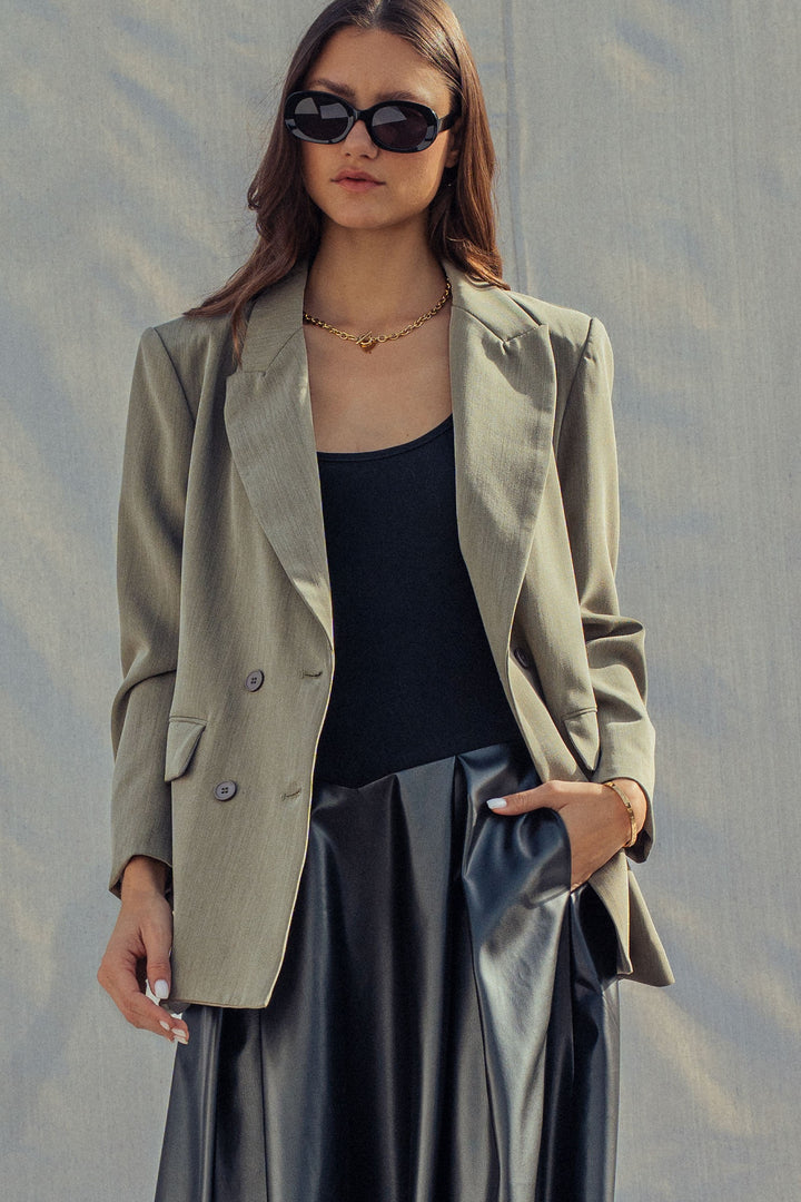 oversized double breasted blazer - olive (additional view)