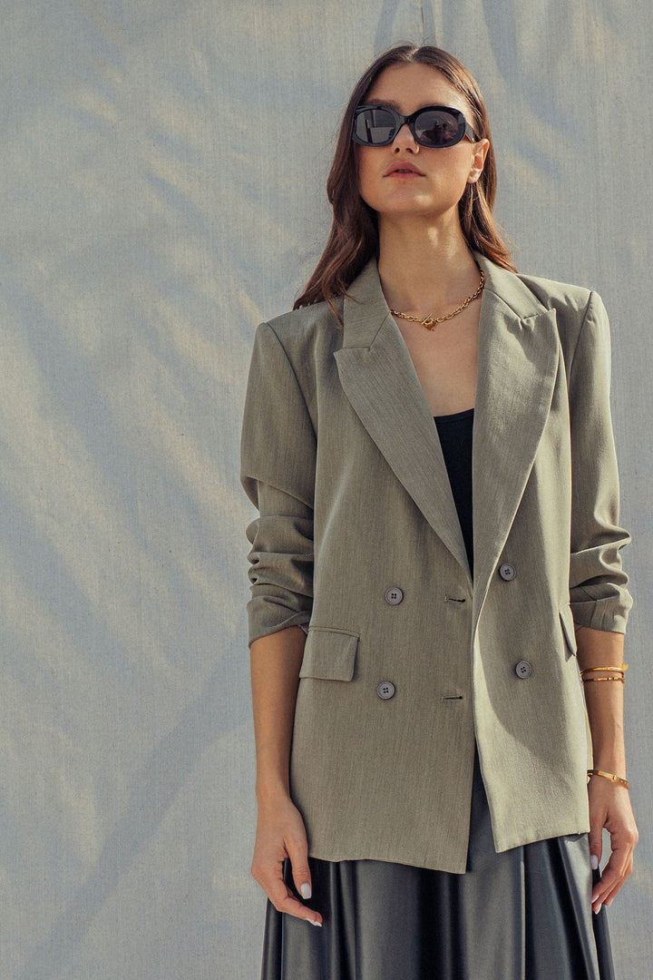 oversized double breasted blazer - olive (additional view)