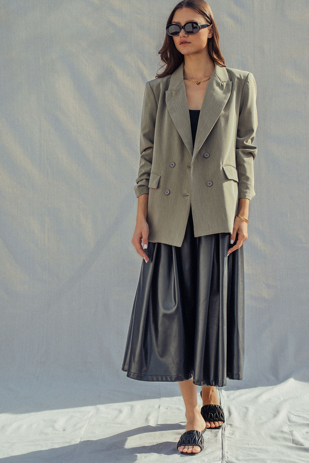 oversized double breasted blazer - olive (additional view)