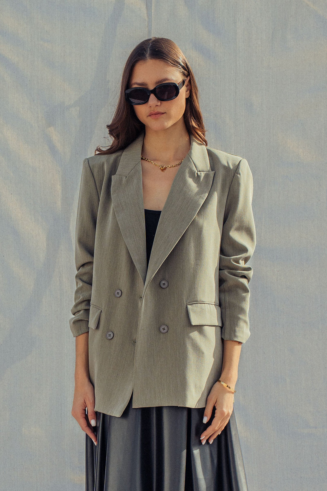oversized double breasted blazer - olive (additional view)