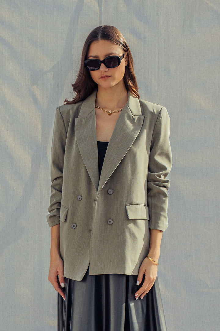 oversized double breasted blazer - olive (additional view)