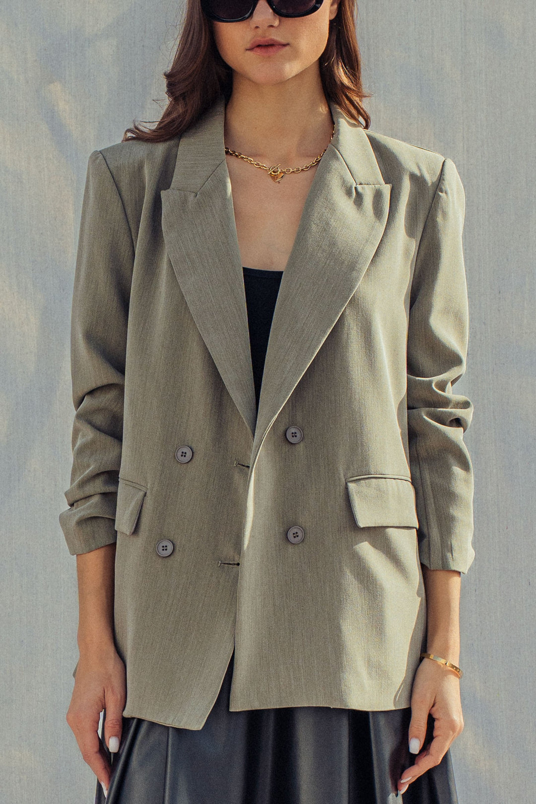 oversized double breasted blazer - olive (additional view)