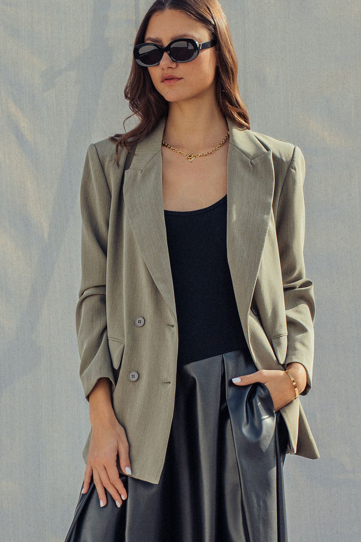 oversized double breasted blazer - olive (additional view)