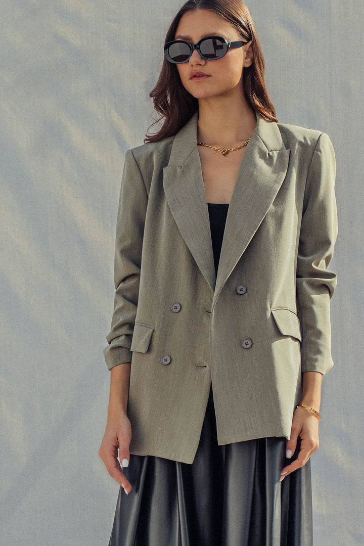 oversized double breasted blazer - olive (additional view)