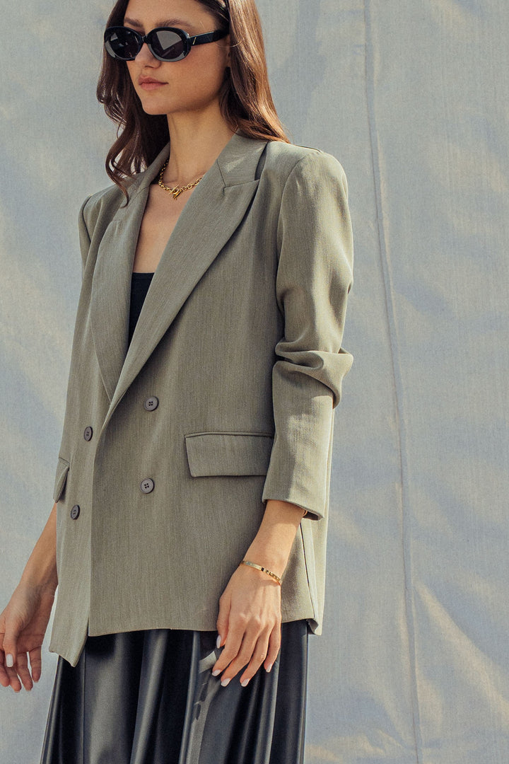 oversized double breasted blazer - olive (additional view)