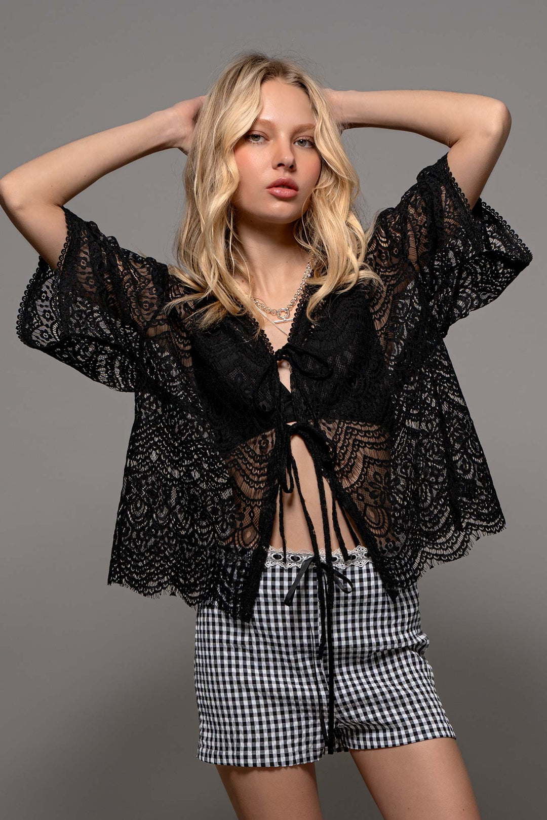 cottage charm gingham shorts - black (additional view)