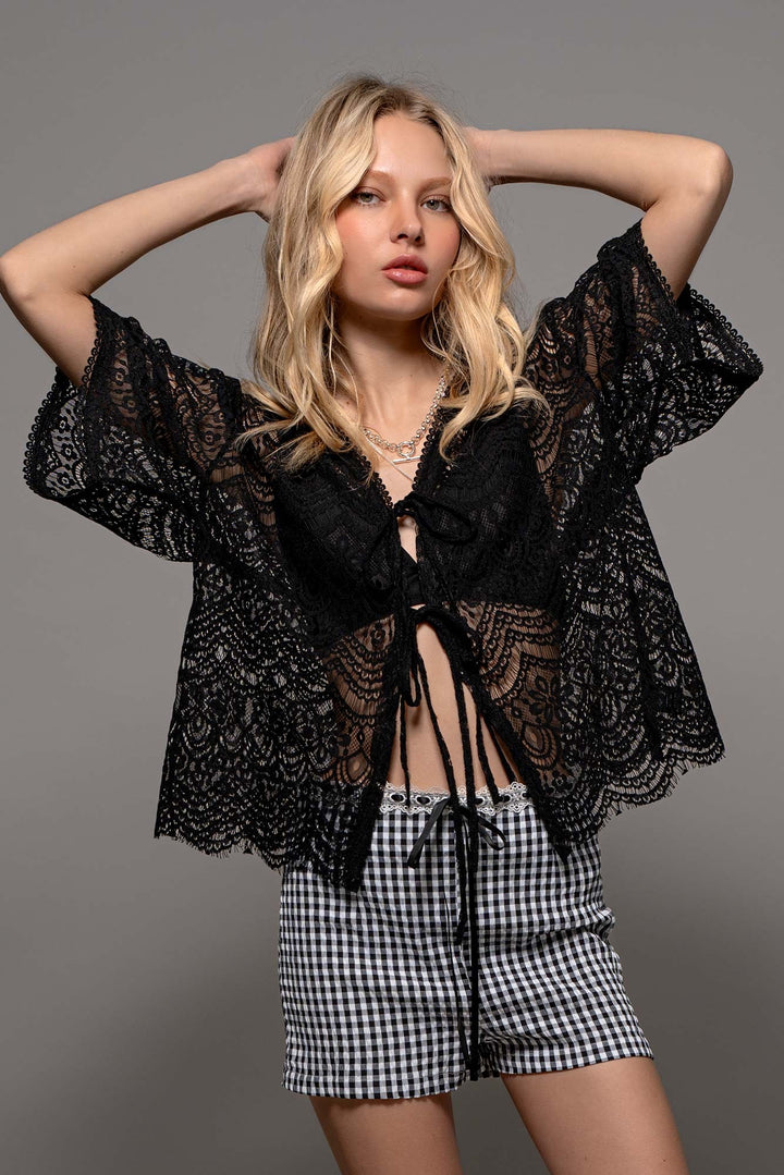 cottage charm gingham shorts - black (additional view)