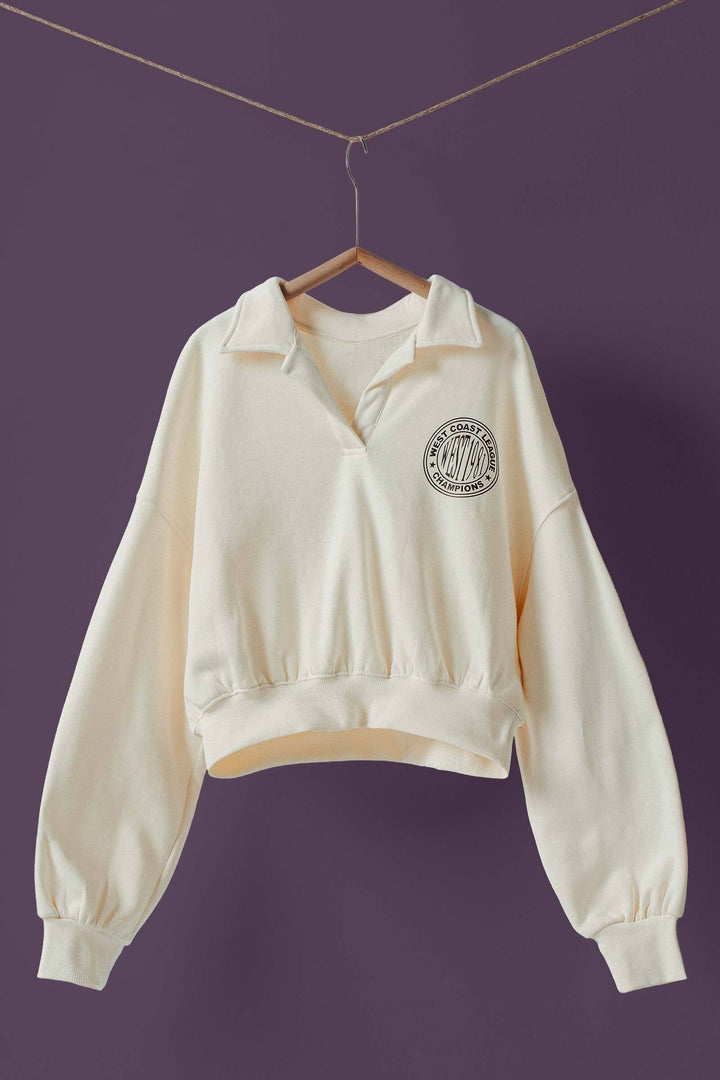 Collared Graphic Cropped Sweatshirt